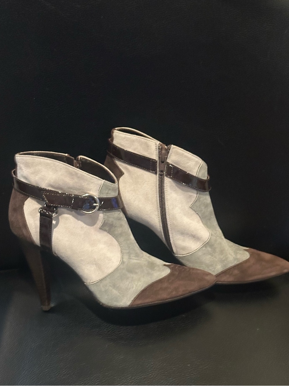 Giancarlo Paoli Made in Italy Colorblock Suede Ankle Booties | Pointed Toe EUC